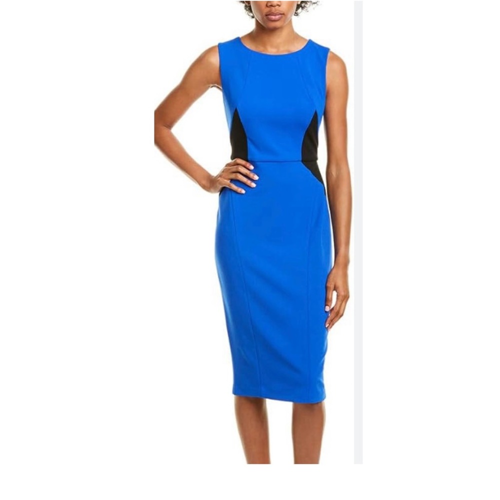 Blue Sleeveless Dress With Black Colorblock
